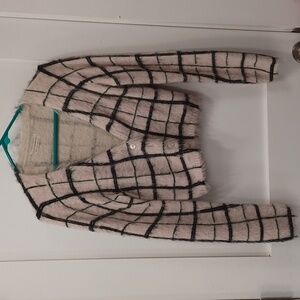 Fuzzy soft sweater cropped cardigan plaid  stripes button up pink & black sm-med